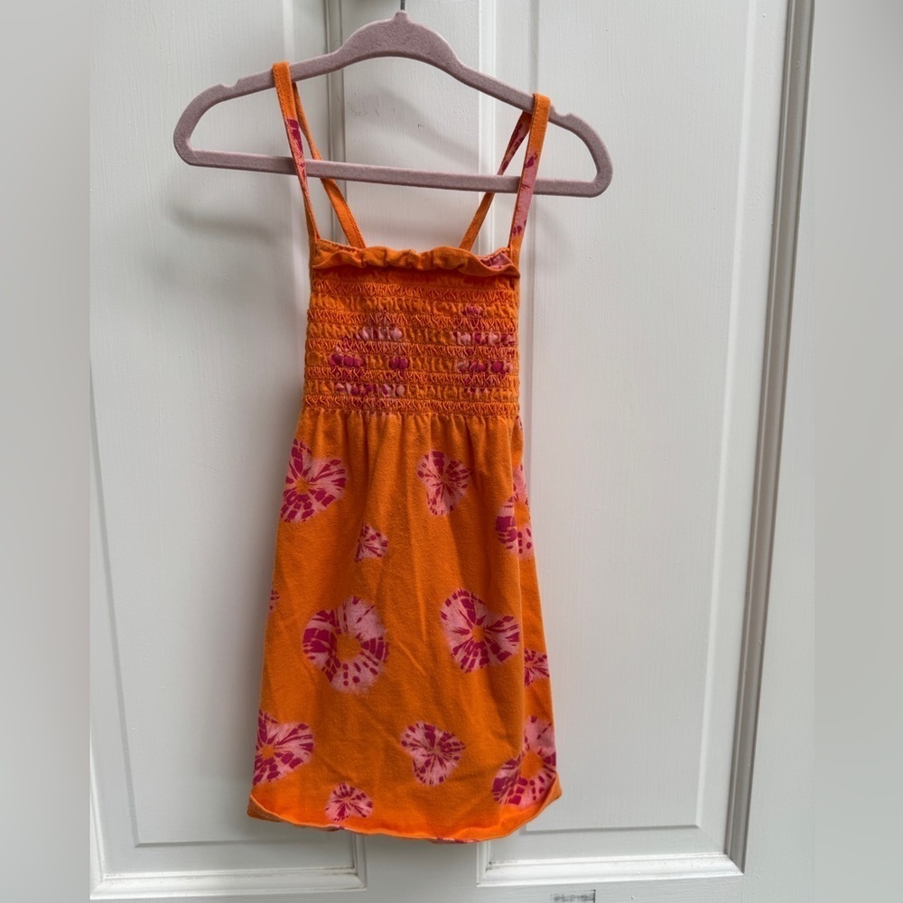 Faded Glory 3T Girls Orange and Pink Ruched Floral Spaghetti Strap Dress